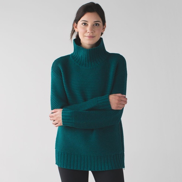 lululemon athletica Sweaters - Lululemon Karma Kurmasana Sweater Forage Teal Medium 8 Chunky Merino Turtleneck